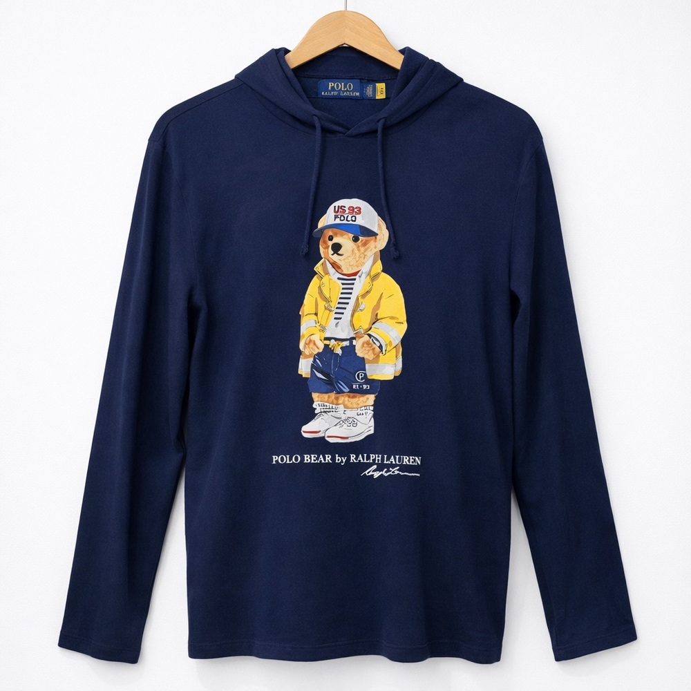 Polo Ralph Lauren Polo Bear Hooded Long Sleeve T-Shirt – Navy | Men’s Small - Picture 1 of 6